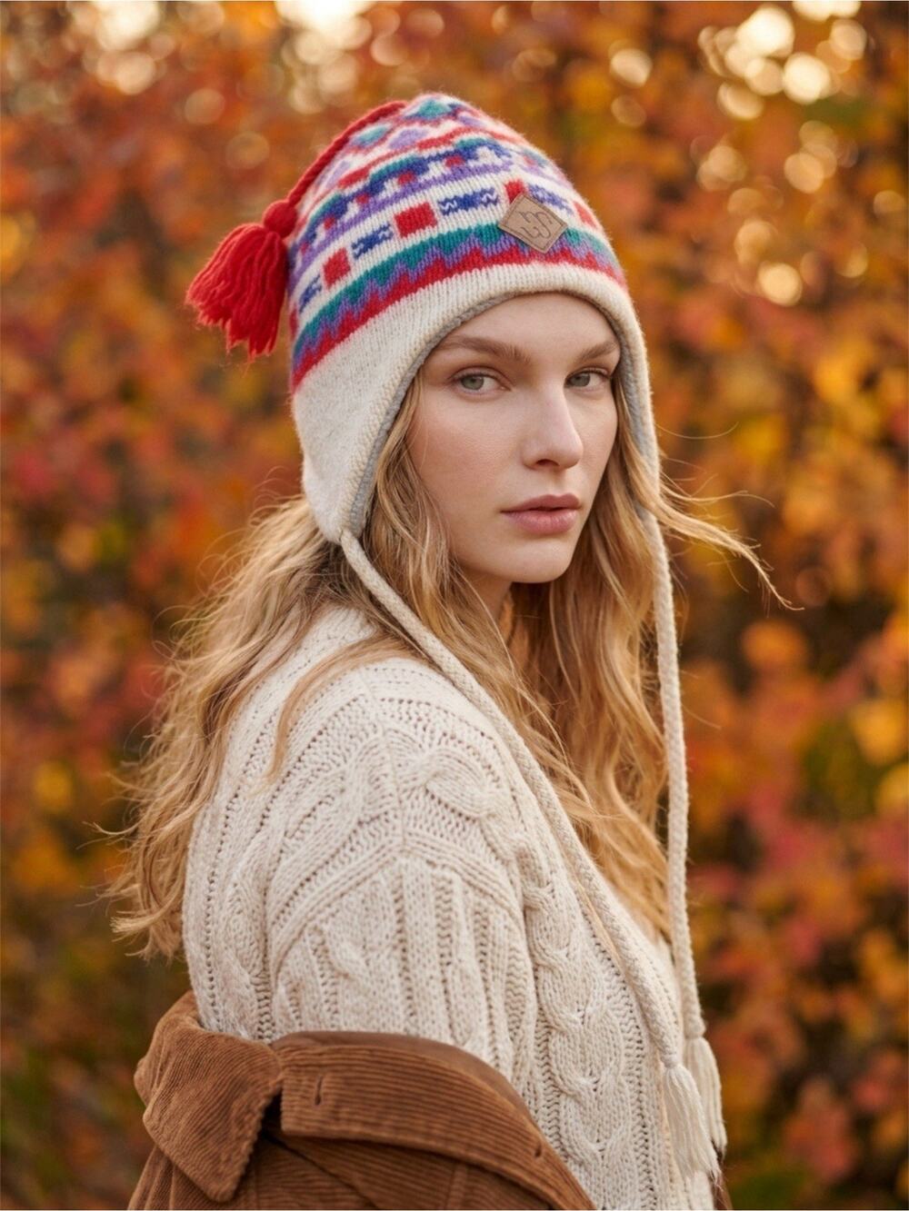 Vintage Merkley Headgear Wool Knit Beanie Ski Hat Made in Canada Fair Isle Knit